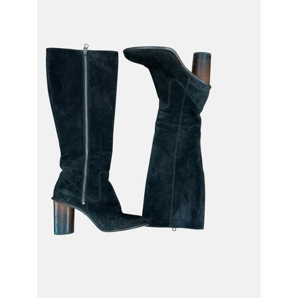 Coach Black Suede Knee High Boots Womens 9B Block Heel Tall Zip C1357 RARE‎ - Picture 4 of 13